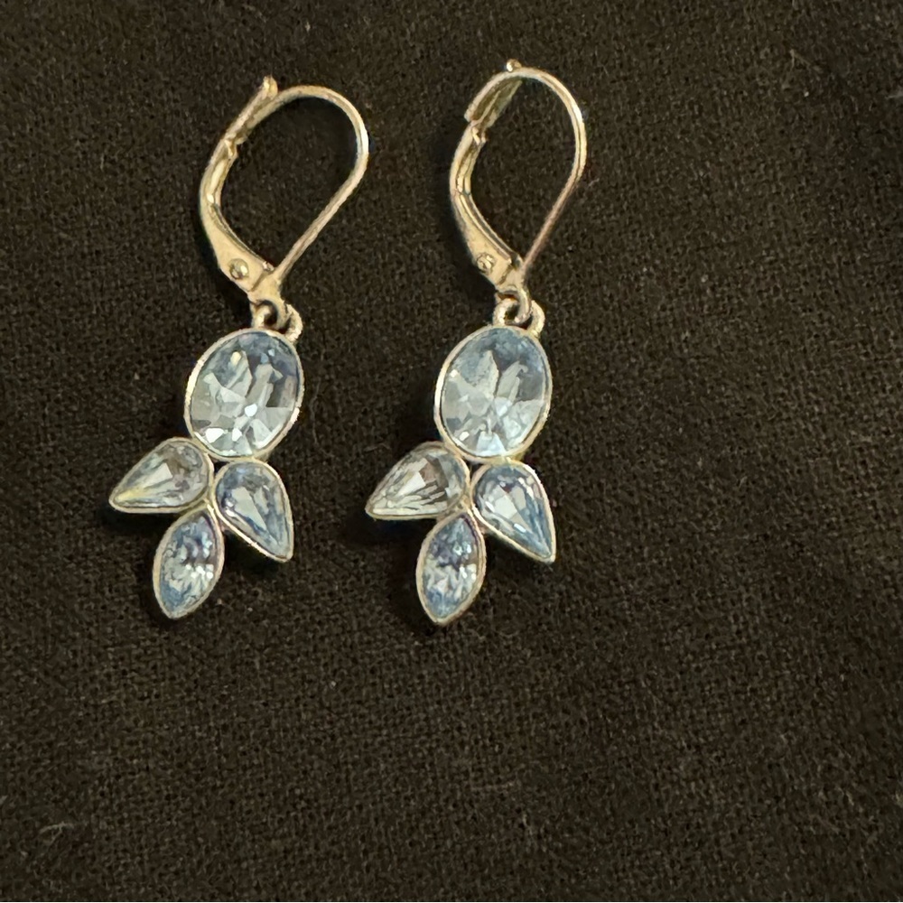 Silver tone Blue Sapphire Silver Drop Dangle Earrings - Picture 1 of 8